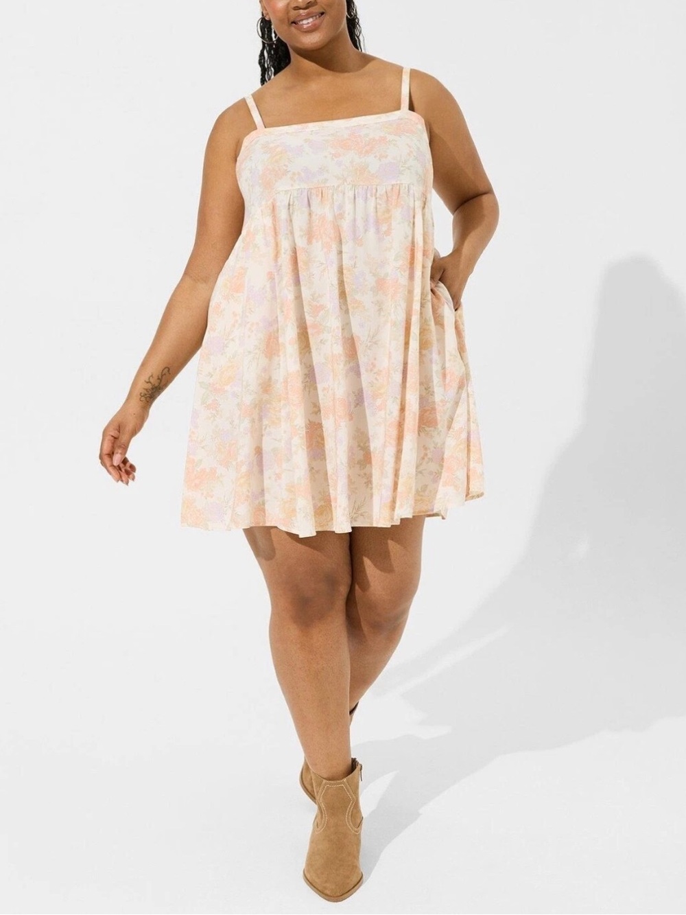 Torrid | Mini Challis White Pink Floral A-Line Sleeveless Sundress Summer Size 0